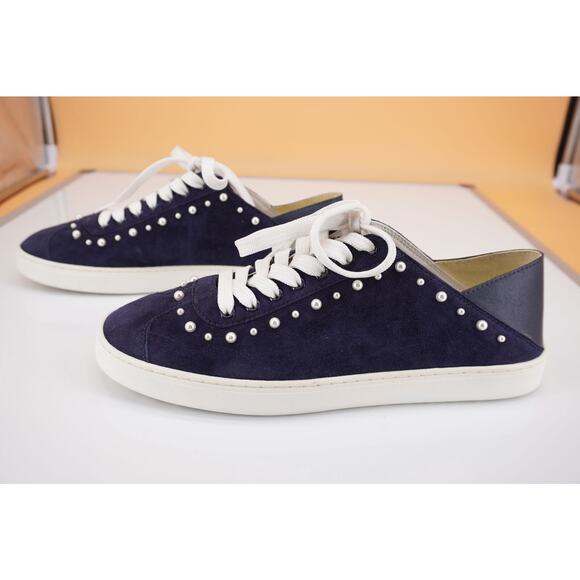 Stuart Weitzman Super Stud Blue Suede Beaded Flat Sneakers Size 9 New $350